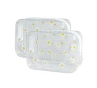 TotePrint 2pcs Waterproof PVC Makeup Bag with Daisy Pattern and Zip - Ideal for Men and Women, Size 18 x 12 x 6 cm, Transparent-M, Modern