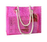 TotePrint Beach Bag Transparent PVC with Stars Design, Rope Carry Handle - Lightweight Waterproof Shopping Bag Pack of 1, pink, 40 X 30 X 10 Cm