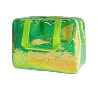 TotePrint Clear Star Large Cosmetic Bag and Travel Pouch with Handle,Durable Material,Zipper Design-Ideal for Makeup,Travel Essentials, Holographic green+stars, 11.81x5.12x8.27inch, Holographic