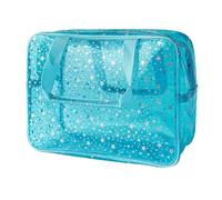 TotePrint Clear Star Large Cosmetic Bag and Travel Pouch with Handle,Durable Material,Zipper Design-Ideal for Makeup,Travel Essentials, Blue, 11.81x5.12x8.26 inches, Holographic