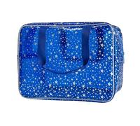 TotePrint Clear Star Large Cosmetic Bag and Travel Pouch with Handle,Durable Material,Zipper Design-Ideal for Makeup,Travel Essentials, DarkBlue, 11.81x5.12x8.27inch, Holographic