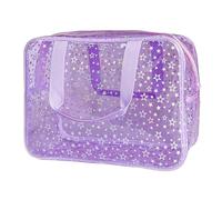 TotePrint Clear Star Large Cosmetic Bag and Travel Pouch with Handle,Durable Material,Zipper Design-Ideal for Makeup,Travel Essentials, Purple+Shiny Star, 11.81x5.12x8.27inch
