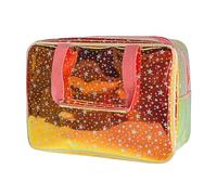 TotePrint Clear Star Large Cosmetic Bag and Travel Pouch with Handle,Durable Material,Zipper Design-Ideal for Makeup,Travel Essentials, Red, 11.81x5.12x8.27inch, Holographic