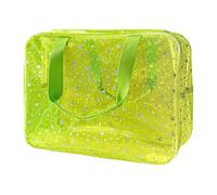TotePrint Clear Star Large Cosmetic Bag and Travel Pouch with Handle,Durable Material,Zipper Design-Ideal for Makeup,Travel Essentials, Fluorescent Yellow, 11.81x5.12x8.27inch, Holographic