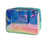 TotePrint Clear Star Large Cosmetic Bag and Travel Pouch with Handle,Durable Material,Zipper Design-Ideal for Makeup,Travel Essentials, Holographic blue+Star, 11.81x5.12x8.27inch