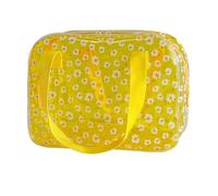 TotePrint Daisy Pattern PVC Washing Cosmetic Bag Portable for Travel, Storage Cosmetics and Skin Care Products 10.24"x3.94"x7.48 (Yellow+Weave Handle)