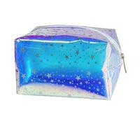 TotePrint Green Holographic PVC Cosmetic Toiletry Bag Laser Waterproof Toiletry Organizer Case for Home Office Christmas Gift, Holographic Pink Stars, 7*4.33*3.9IN, Stars