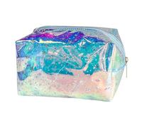 TotePrint Green Holographic PVC Cosmetic Toiletry Bag Laser Waterproof Toiletry Organizer Case for Home Office Christmas Gift, Blue, 7.1*4.33*3.94inch, Modern