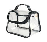 TotePrint Heavy Duty Clear Travel Makeup Bag, 9.05 x 5.9 x 5.51 inches, Transparent Waterproof Toiletry Organizer with Handle PVC Cosmetic Wash Bath Storage Bag, Black