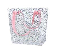 TotePrint Holographic Heart Clear Tote Bag, Waterproof Beach Bag with Pink Handles, Large 11.8"x12.2"x4.3", TSA Compliant, B090-d2045-9(8517-3), L, Beach Tote