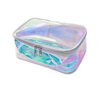 TotePrint Holographic Makeup Bags Bulk,Clear Storage Bag Toiletry Pocket Portable Zippered Iridescent Pouch Waterproof Cosmetic Gift Bags for Women, Blue, 7.87x5.51x3.15inches