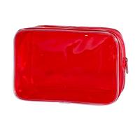 TotePrint Neon TSA Approved Clear Toiletry Pouch, 7"x2.3"x4.7" Size, PVC Travel Makeup Bags for Toiletries, Transparent Cosmetic Bag for Women and Men Small, red, 7 x 2.3 x 4.7 inches, Solid Color and