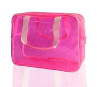 TotePrint PVC Clear Pure Color Transparent Large Zipper Cosmetic Pouch Travel Makeup Cosmetic Bag with Handle for Travel Bathroom Toiletry Organizer, Hot Pink, 11.81X8.27X5.12CM, Modern