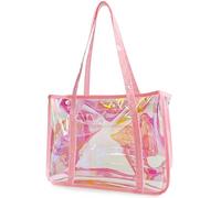 TotePrint Star-Print Holographic Beach Bag - Waterproof Iridescent PVC Tote for Women, Stadium Approved Clear Tote for Travel, A23016-d2051-437-15, L, Beach Tote