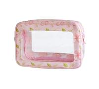 TotePrint Transparent waterproof cosmetic bag made of PVC with floral pattern, 21 x 13.5 x 7 cm, travel organiser for day care, men and women, Pink + Leaves, Modern