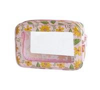 TotePrint Transparent waterproof cosmetic bag made of PVC with floral pattern, 21 x 13.5 x 7 cm, travel organiser for day care, men and women, red flowers, Modern
