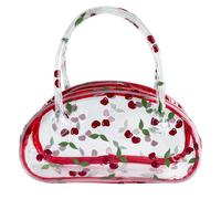 TotePrint Versatile Travel Zipper Cosmetic Bag,Portable Handle PVC Pouch Waterproof Ideal for Travelling&Daily Use in Beauty&Personal Care, Cherry, Printed Floral and Fruit Handle Pouch