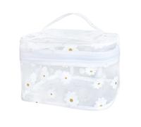 TotePrint Waterproof Cosmetic Bag with Floral Pattern, Waterproof, 22 x 14 x 14 cm, Transparent Toiletry Bag with Zip, Clear + white flowers, Modern