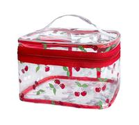 TotePrint Waterproof Cosmetic Bag with Floral Pattern, Waterproof, 22 x 14 x 14 cm, Transparent Toiletry Bag with Zip, Red + Cherry, Modern