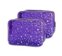 TotePrint Waterproof Makeup Bag with Silver Stars, Pink Clear Cosmetic Pouch, 7x2.3x4.7 Inches, TSA Approved Travel Toiletry Organizer, 2 Pack, Purple+Star, 7x2.3x4.7 Inches, Pattern