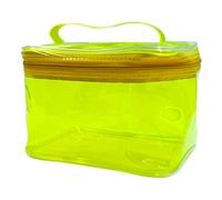 TotePrint Waterproof PVC Cosmetic Bag Plain with Carry Handle 18 x 13 x 12 cm Transparent Travel Organiser Unisex Shower Bag for Men and Women, yellow, Modern