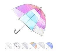 Totes Adults and Kids Clear Bubble Umbrella With Dome Canopy - Lightweight Design for Wind and Rain Protection, Iridescent, 37" Canopy
