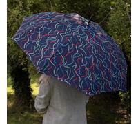 totes® Auto Open Walker Wood Handle Ribbon Print Umbrella