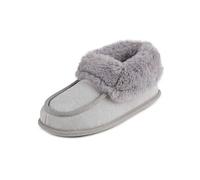 Totes Isotoner Ladies Grey Real Suede Moccasin Bootie Slippers Grey