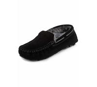 Totes Isotoner Men's Black Real Suede with Closed Stitch Moccasin Slippers Black