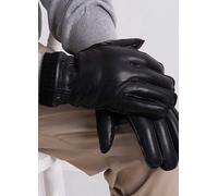Isotoner® Mens Premium Leather SmarTouch™ Glove With Rib Knit Cuff & Sheepskin Lining Black Small / Medium