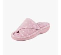 Totes Isotoner POPCORN TURNOVER OPEN TOE Womens Mule Slippers Pink Spot - UK 5