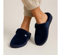 Isotoner® Ladies Sparkle Velour Heeled Mule Slippers, 360° Surround Comfort with Memory Foam, Pillowstep® Technology, Durable Textured Sole, Machine Washable, Faux Fur Cuff, Navy, 5 UK