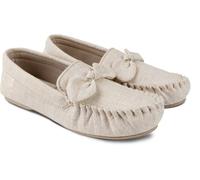Totes Isotoner Womens Linen Bow Moccasin Slipper - - Size: 5