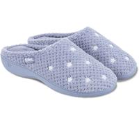 Isotoner® Ladies Popcorn Terry Mule Slippers, Pillowstep® Memory Foam with 360° Surround Comfort, Secret Sole Support, Durable Sole, Machine Washable, Iris Blue Star, 5 UK