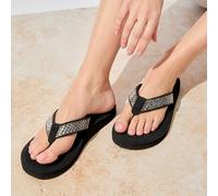 totes® Ladies Beaded Wedge Flip Flop Black UK Size 6