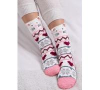 Totes Ladies Cat Super Soft Novelty Slipper Socks White Multi