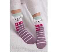 Totes Ladies Christmas Polar Bear Novelty Slipper Socks Brown Multi