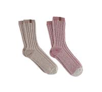 Totes Ladies Chunky Twist Wool Boot Socks Oat/Pink 2 Pack Wool