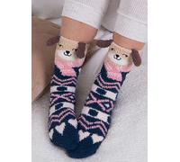 Totes Ladies Dog Super Soft Novelty Slipper Socks Blue Print