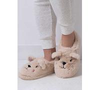 Totes Ladies Faux Fur Novelty Bear Full Back Slippers Cream