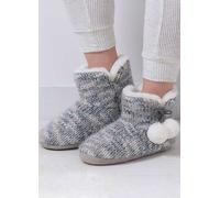 Totes Ladies Knitted Grey Boot Slippers with Pom Poms Grey