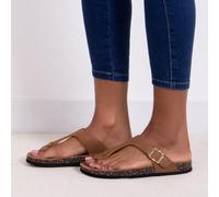 totes® Ladies PU Buckle Toe Post Tan UK Size 4