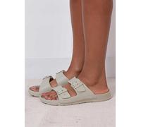 totes® SOLBOUNCE Ladies Adjustable Double Buckle Slider Sandals, Lightweight Compression-Proof Insole, Anti-Bacterial, Machine Washable at 30°, Perfect for Summer, Stone, 6 UK
