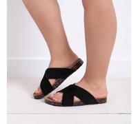 totes® Ladies Suede Cross Strap Sandal Black UK Size 4