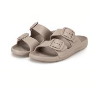 totes® ® SOLBOUNCE Ladies Adjustable Slider Sandals, Lightweight Summer Slides with Everywear® Cushioning, Anti-Bacterial Sole, Double Buckle Design, Holiday Beach Footwear, Taupe, UK 7