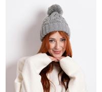 Totes Toasties CABLE KNIT Hat with Pom Pom Womens Bobble Grey - One Size - Grey