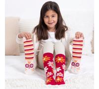 totes toasties® Kids Original Slipper-Sox (Twin Pack) Cat / Flower Age 4-6 (UK Size 9-12)