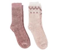 totes toasties® Ladies Fair Isle & Chenille Supersoft Bed Socks (Twin Pack) Fairisle / Dusky Pink One Size