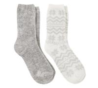 totes toasties® Ladies Fair Isle & Chenille Supersoft Bed Socks (Twin Pack) Grey / Fair Isle One Size