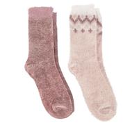 totes® toasties® Ladies Fair Isle & Chenille Supersoft Bed Socks (Twin Pack), Ultra-Soft Lining, Machine Washable, Perfect Winter Gift, Grey/Fair Isle, One Size